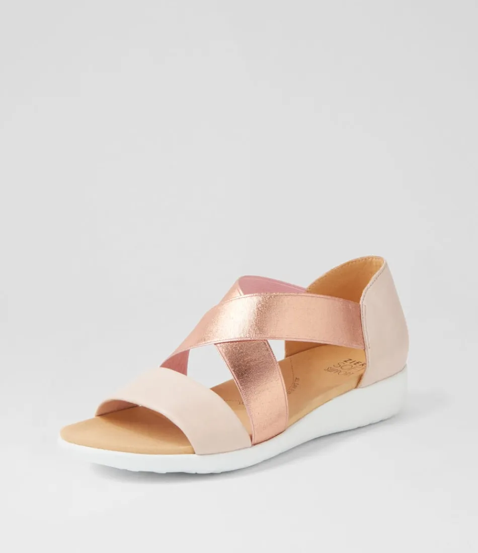 Women ZIERA Flats<Umato W Dusty Pink Rose Gold Leather Elastic Sandals