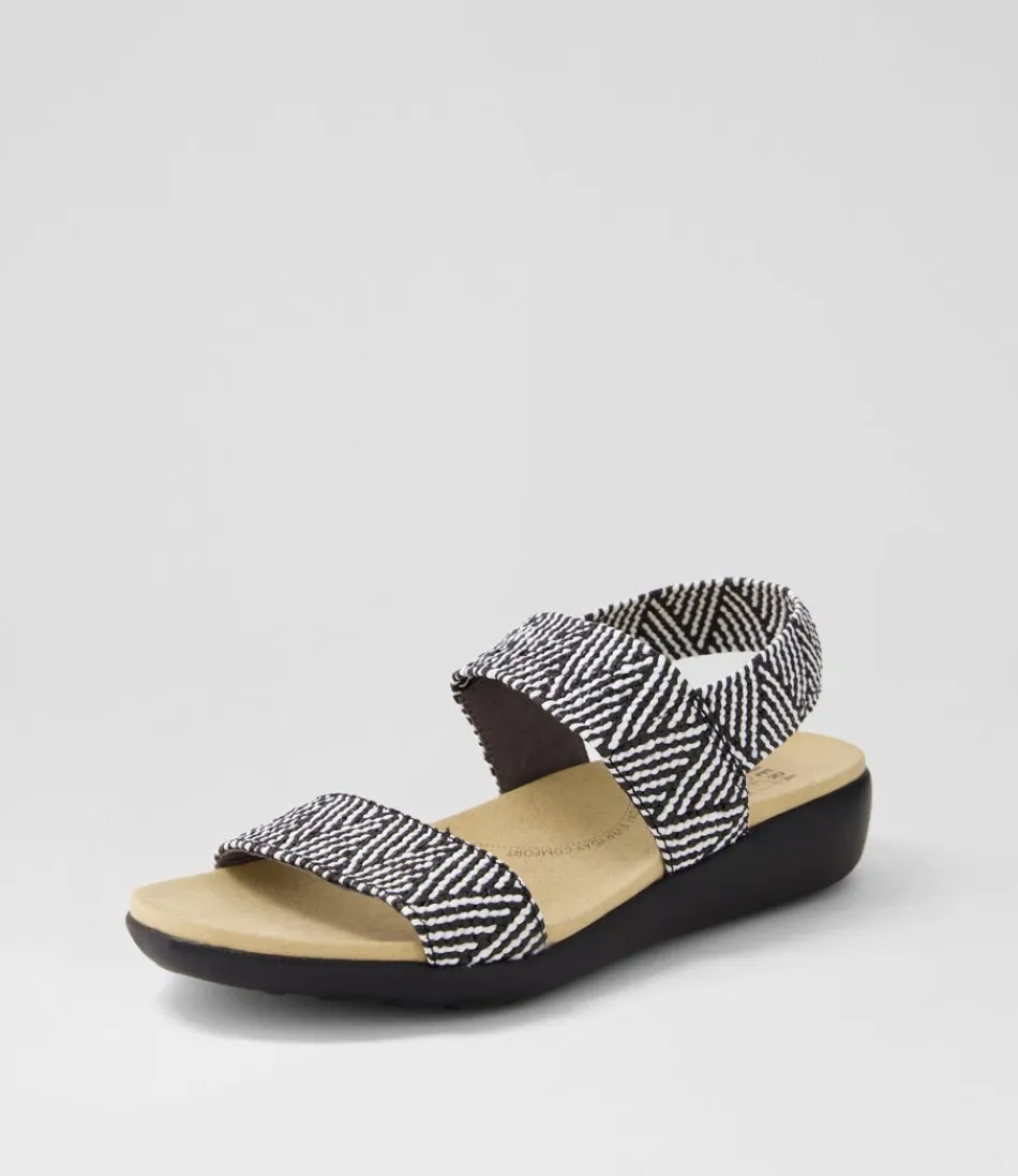 Women ZIERA Wedges<Usaid W Black Beige Woven Elastic Sandals