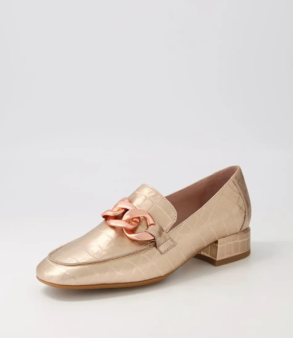 Women DJANGO & JULIETTE Loafers<Vivandy Rose Gold Croc Leather Heels