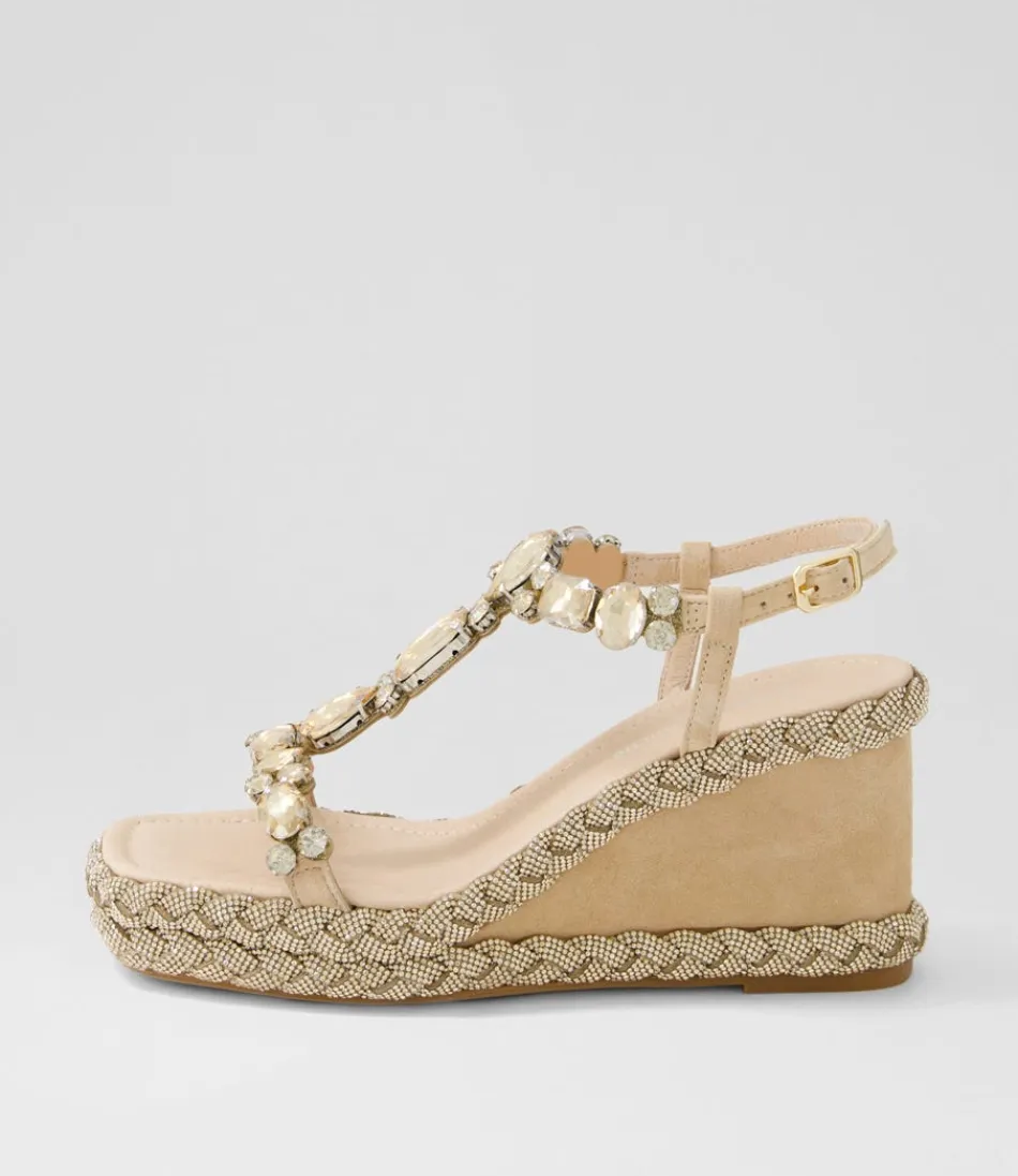 Women DJANGO & JULIETTE Wedges<Vontey Latte Suede Jewels Sandals