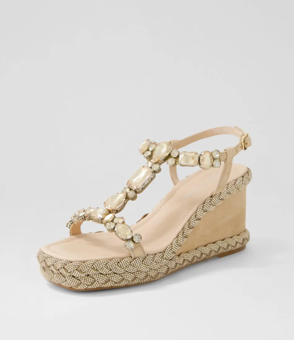 Women DJANGO & JULIETTE Wedges<Vontey Latte Suede Jewels Sandals