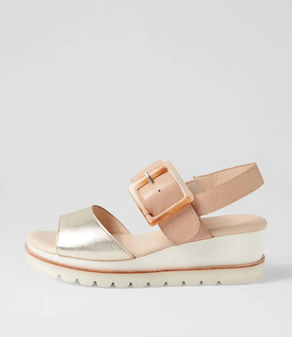 Women DJANGO & JULIETTE Wedges<Wacie Pale Gold Dark Nude Leather Sandals