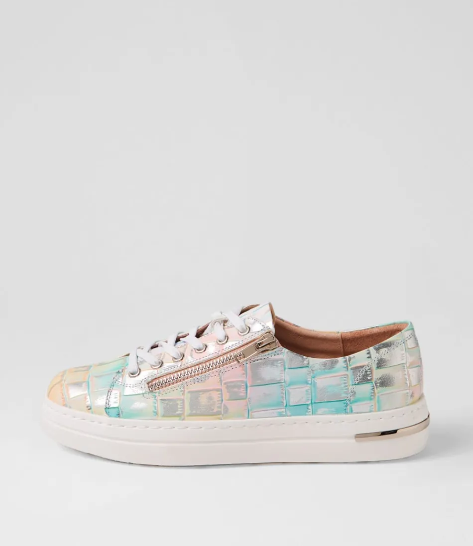 Women DJANGO & JULIETTE Sneakers<Wovi Pink Croc Print White Leather Sneakers