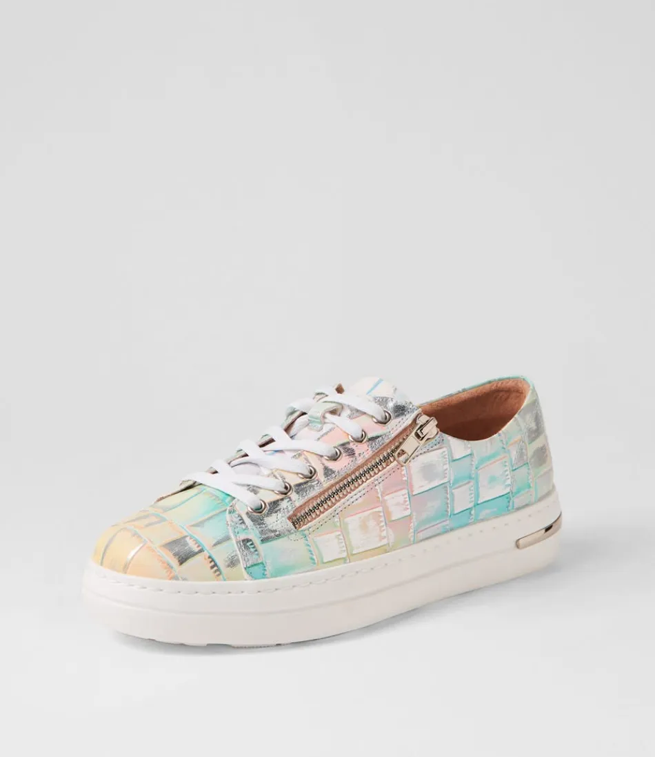 Women DJANGO & JULIETTE Sneakers<Wovi Pink Croc Print White Leather Sneakers