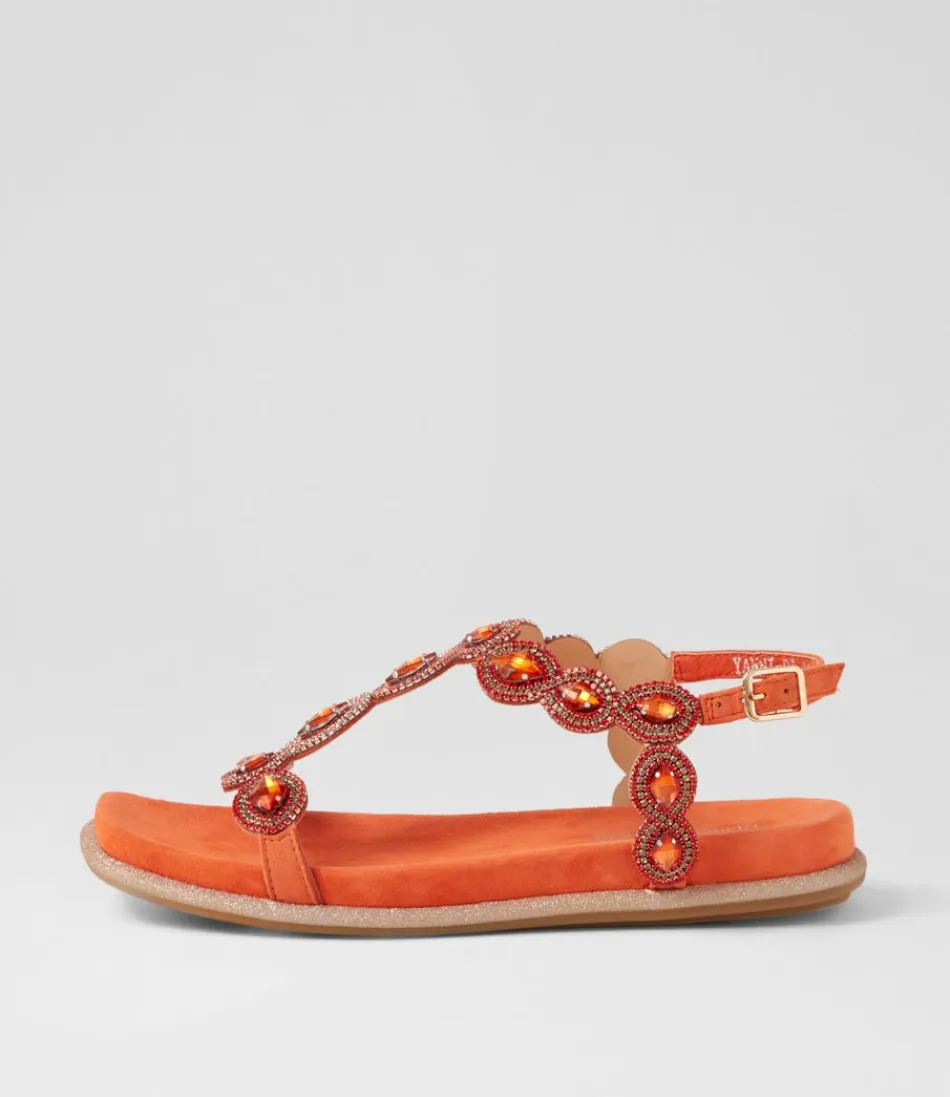 Women DJANGO & JULIETTE Flats<Yanni Orange Suede Jewels Sandals