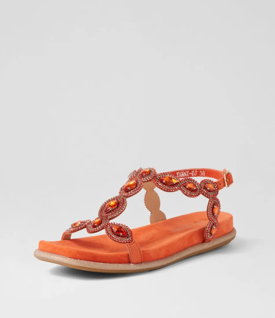 Women DJANGO & JULIETTE Flats<Yanni Orange Suede Jewels Sandals