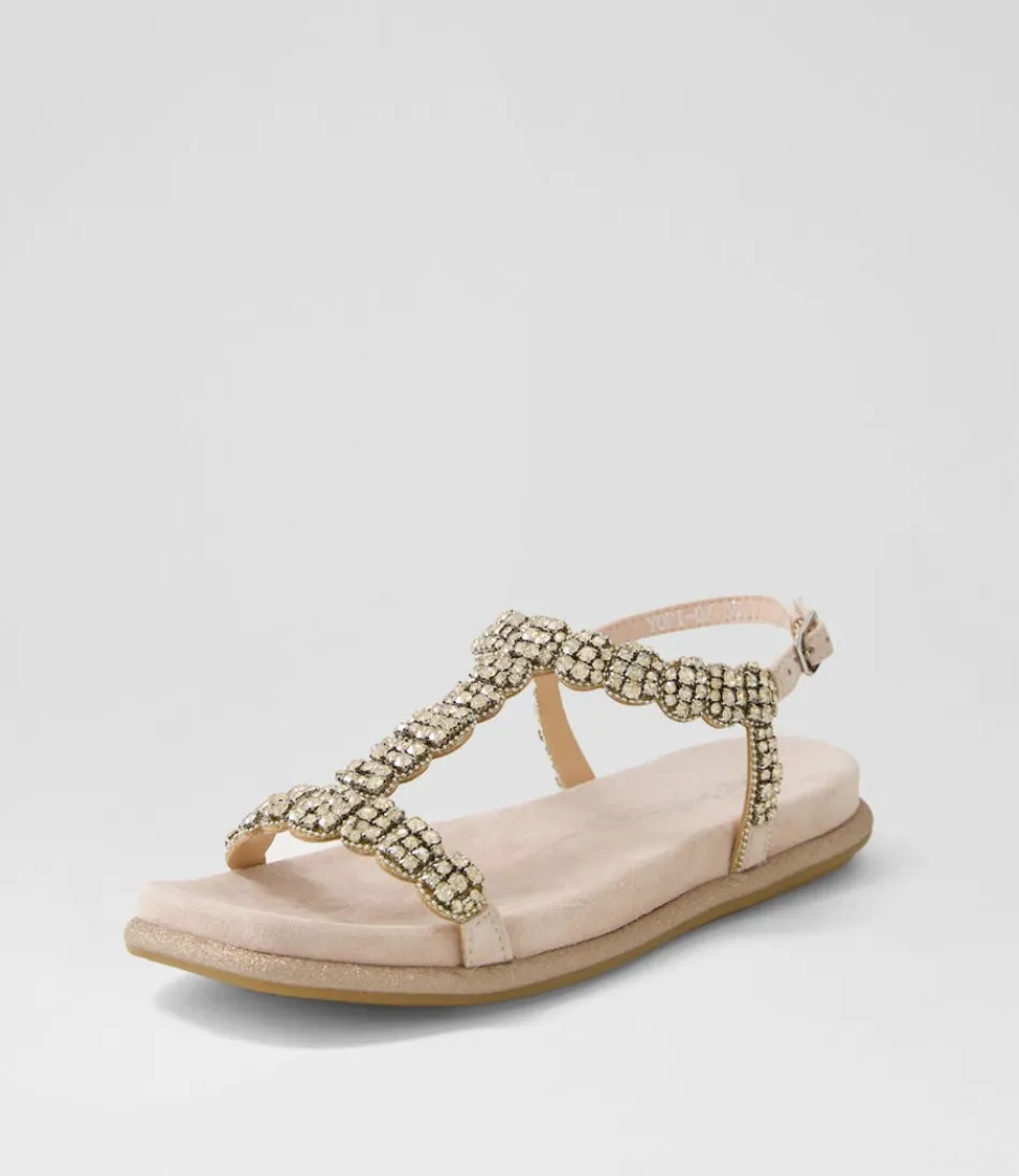 Women DJANGO & JULIETTE Flats<Yori Nude Suede Jewels Sandals